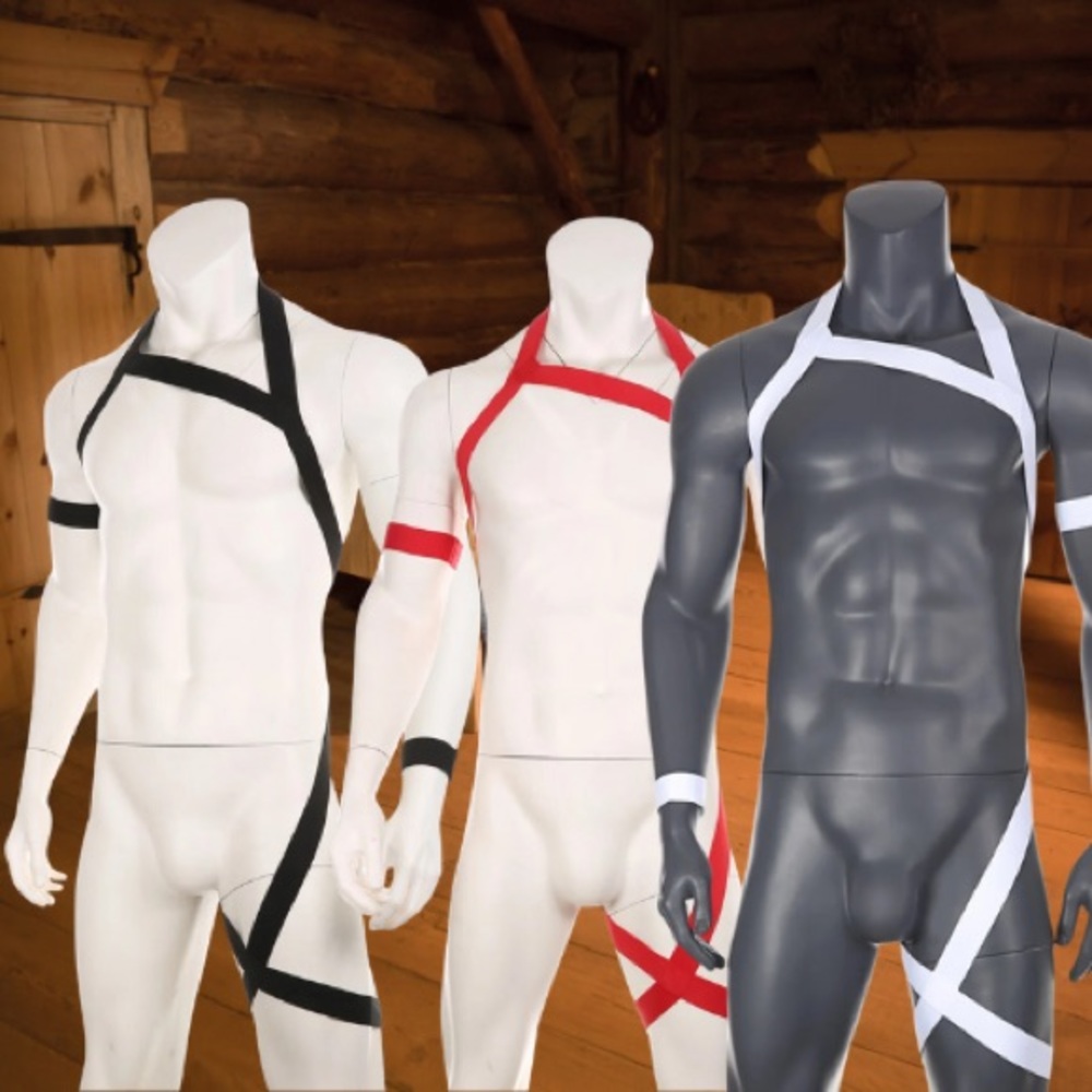 Mens Halter Neck Straps Body Chest Harness Elastic Leg Belt with Arm Band